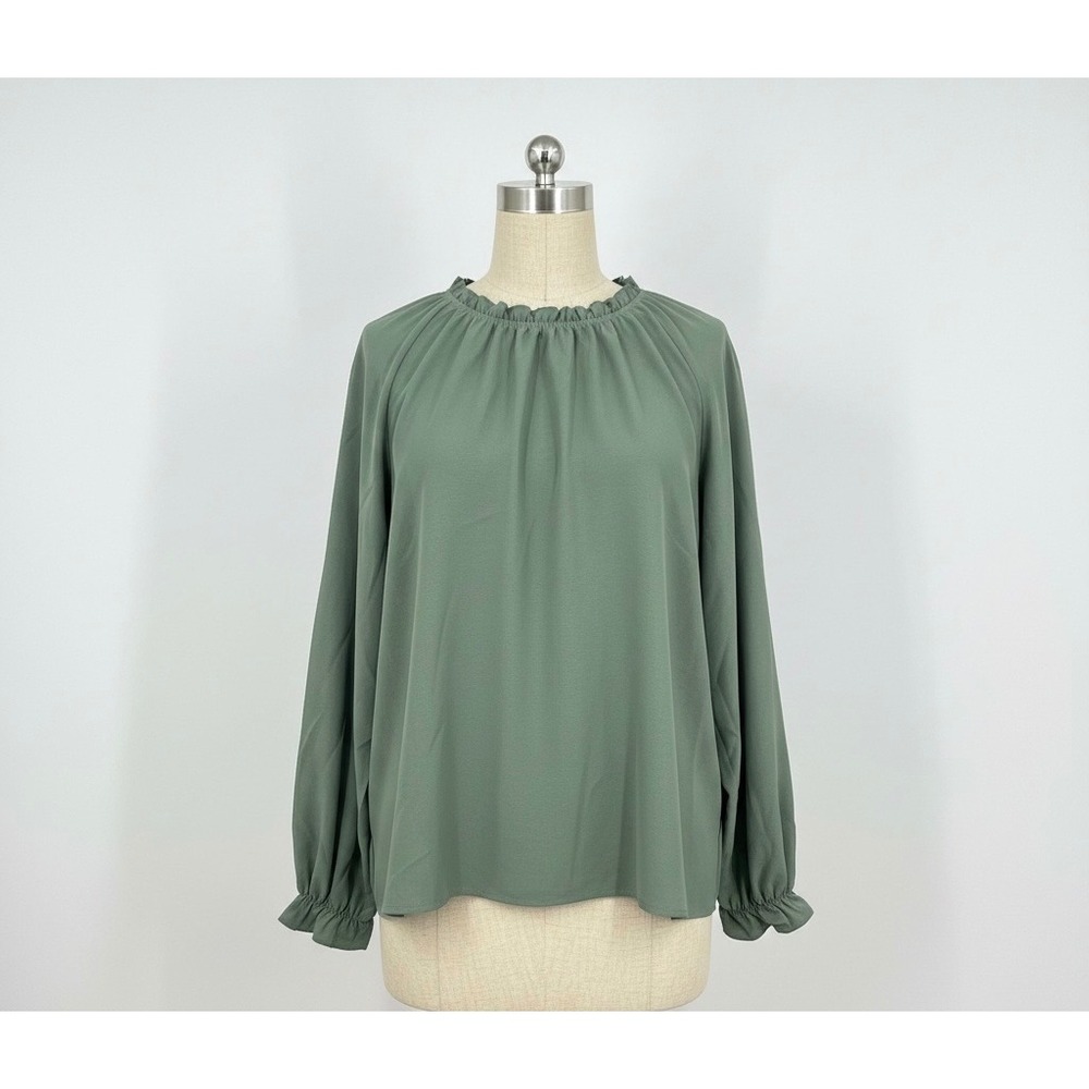 BloomChic Ruffle Neck Long Sleeve Blouse Sage Green‎ Plus Size 26
